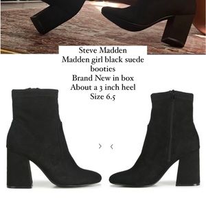 Steve Madden, Madden girl black sued booties! New in box.